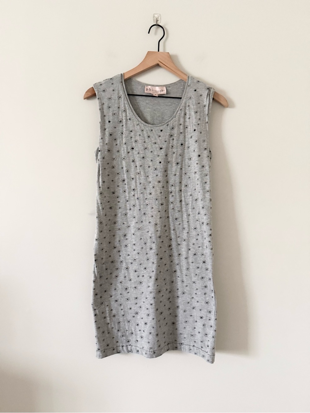 Philosophy Grey Cotton Tank Dress with Black Abstract Dot Pattern Size M